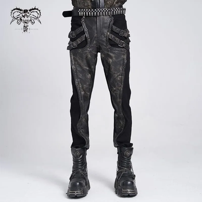 Herrenhose mit Punk-Kunstleder-Spleißschnalle