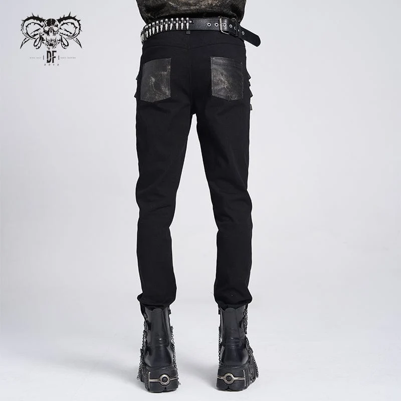 Herrenhose mit Punk-Kunstleder-Spleißschnalle