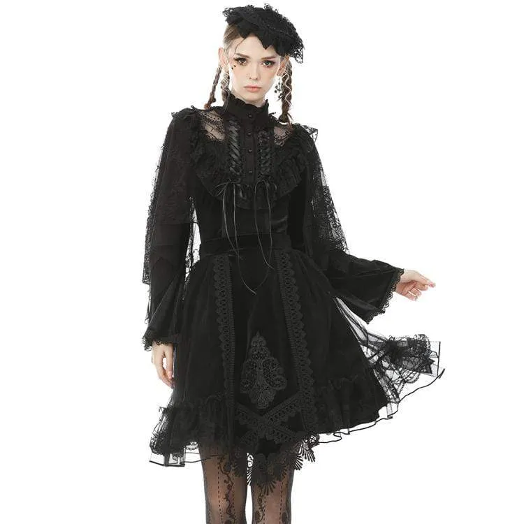 Damen Vintage Gothic Mesh Velet Splicing Unregelmäßiger Saum Röcke
