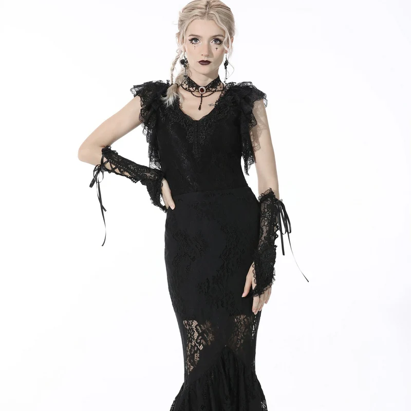 Gothic Layered Lace Schwarzer Meerjungfrauenrock für Damen