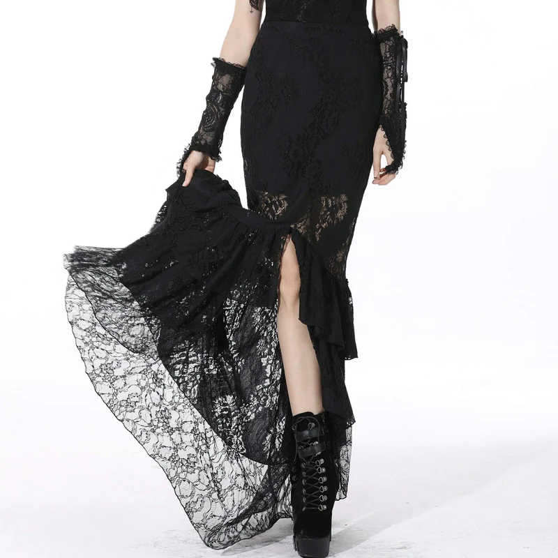 Gothic Layered Lace Schwarzer Meerjungfrauenrock für Damen