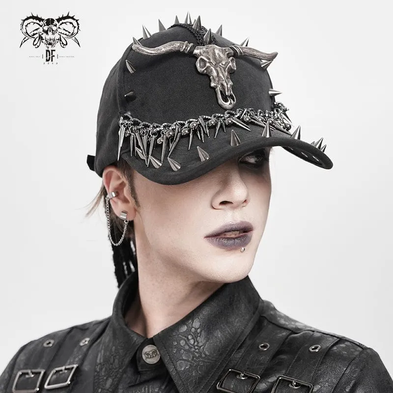 Herren Punk Ziegenschädel Nietenkette Hut