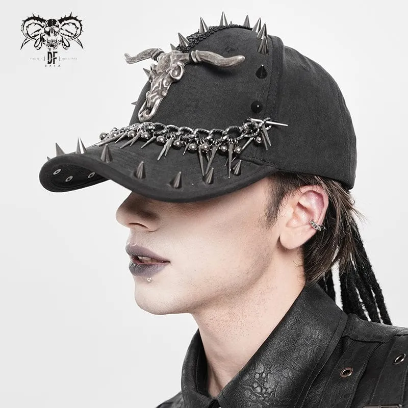 Herren Punk Ziegenschädel Nietenkette Hut