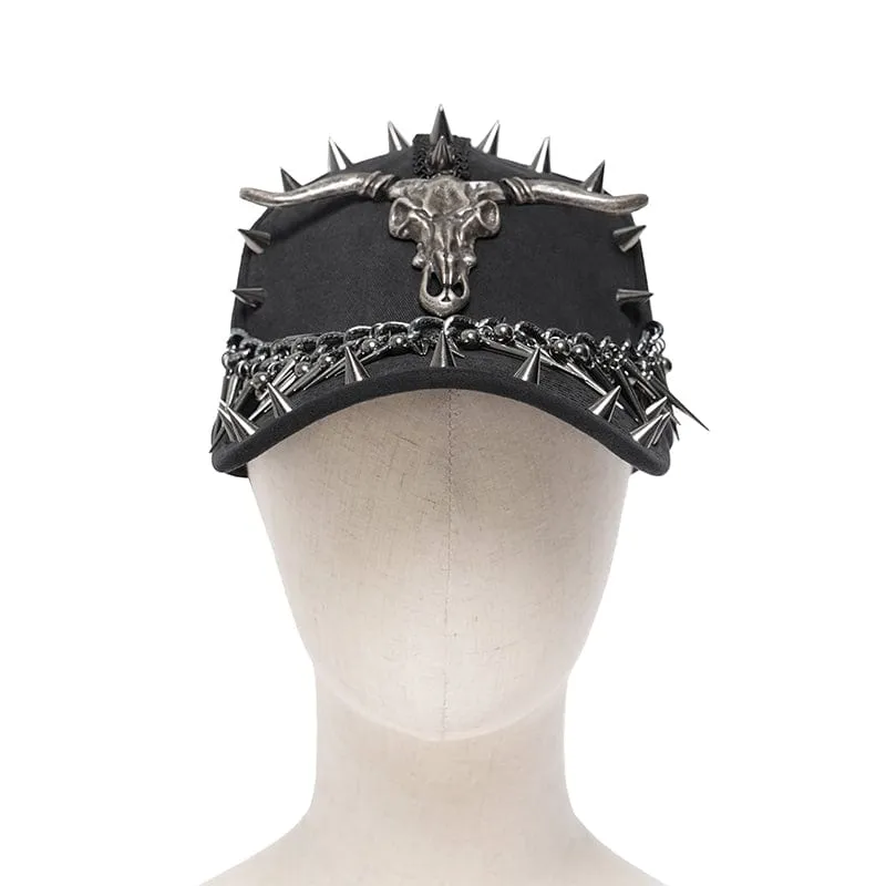 Herren Punk Ziegenschädel Nietenkette Hut