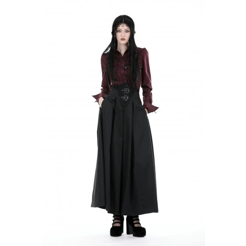 Langer Gothic-Rock mit hoher Taille und Falten für Damen