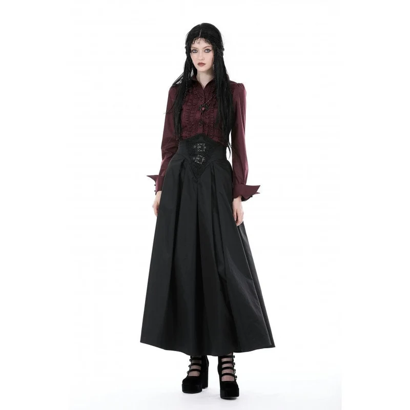 Langer Gothic-Rock mit hoher Taille und Falten für Damen