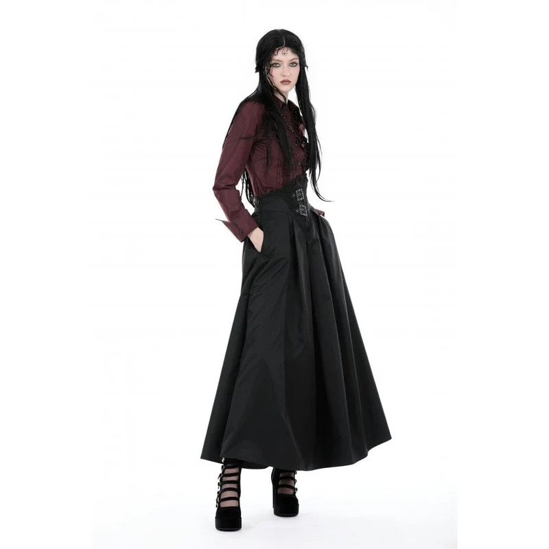 Langer Gothic-Rock mit hoher Taille und Falten für Damen