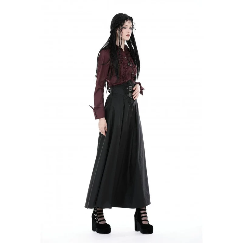 Langer Gothic-Rock mit hoher Taille und Falten für Damen