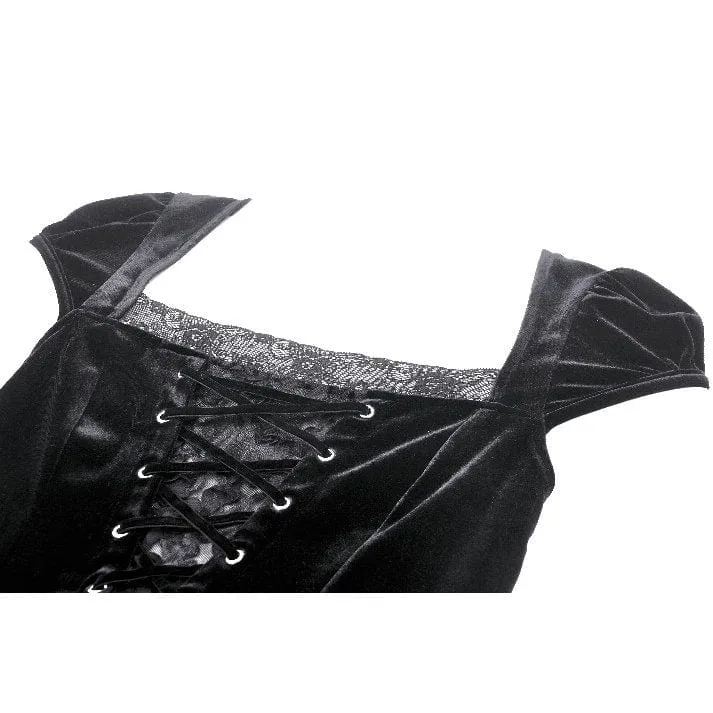 Damen-Gothic-Kleid aus Samt mit hohem/niedrigem Spitzenspleiß