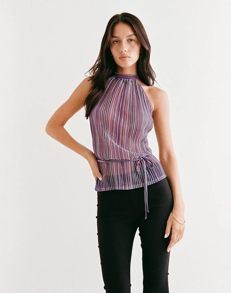 Brienne Top in Schimmernder Plissee Lila Rosa