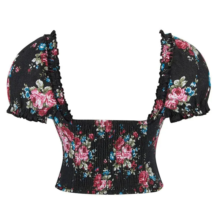 Gothic-Überbrustkorsett mit Puffärmeln und Blumenmuster für Damen