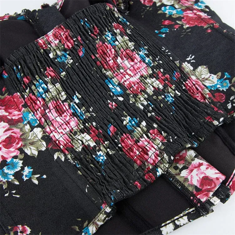 Gothic-Überbrustkorsett mit Puffärmeln und Blumenmuster für Damen