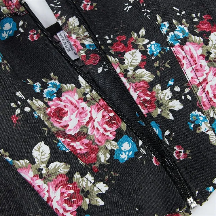 Gothic-Überbrustkorsett mit Puffärmeln und Blumenmuster für Damen