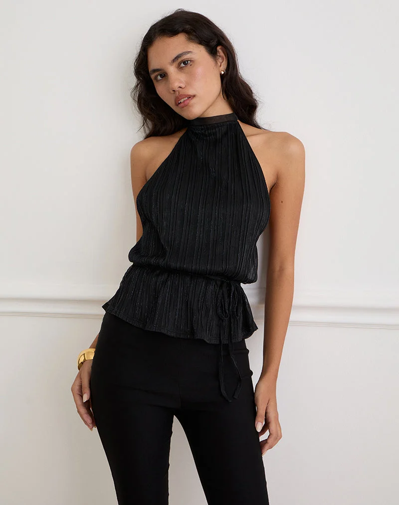 Brienne Top aus Chiffon Plissee Schwarz mit Futter