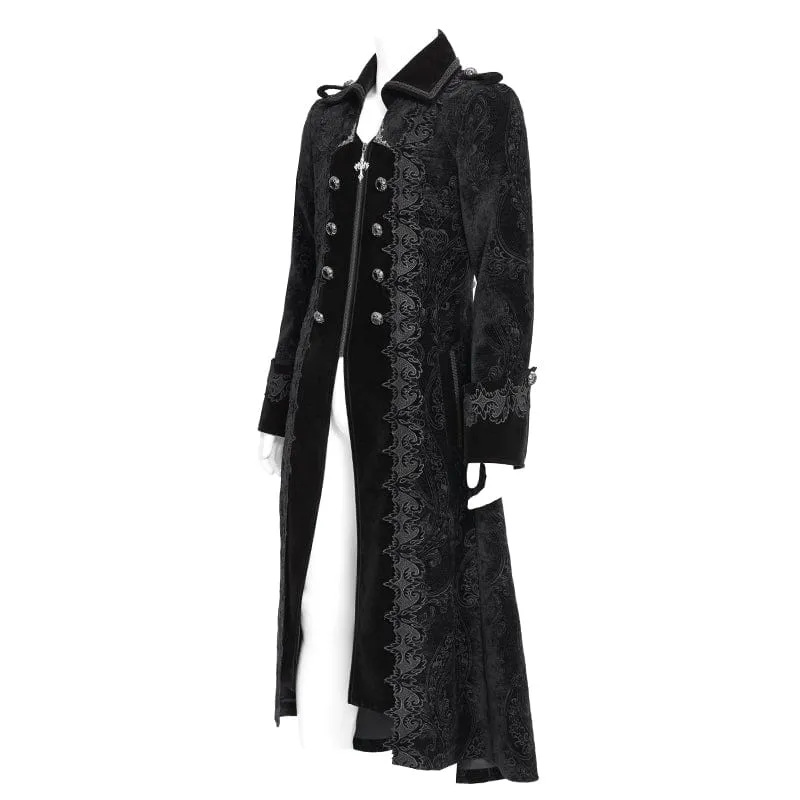 Herren Gothic Reverskragen Bestickter Samtmantel Schwarz
