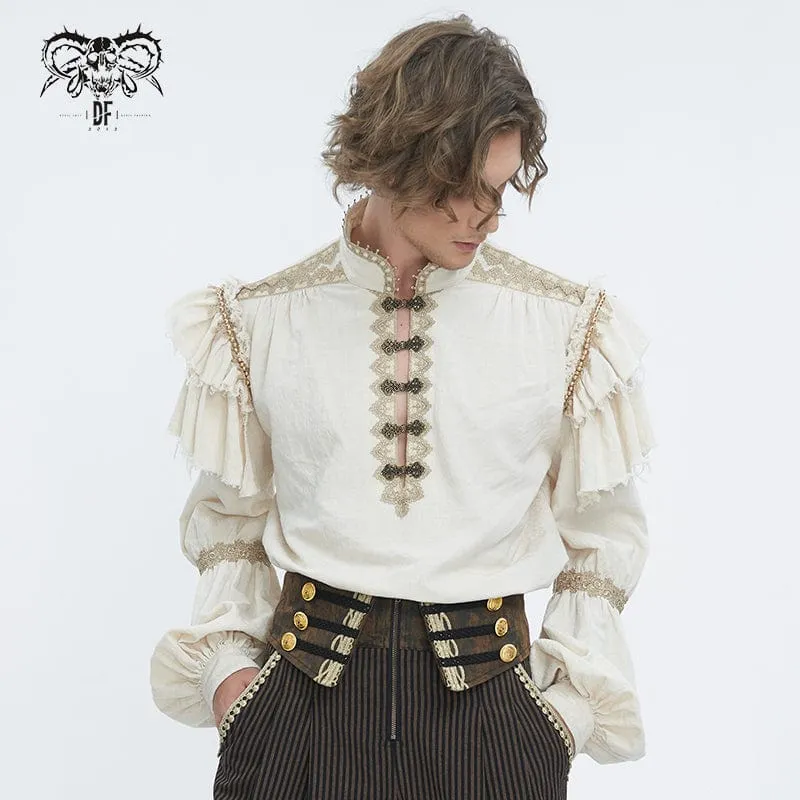 Mehrlagiges, gerüschtes Gothic-Hemd für Herren mit Puffärmeln