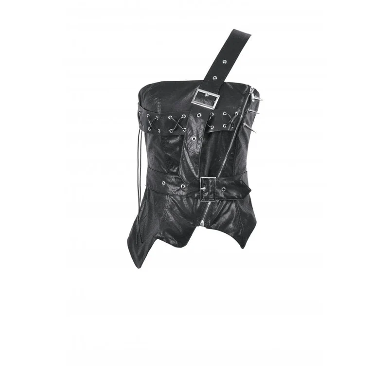 Damen Punk Straps Diagonal Zipper Kunstleder Weste