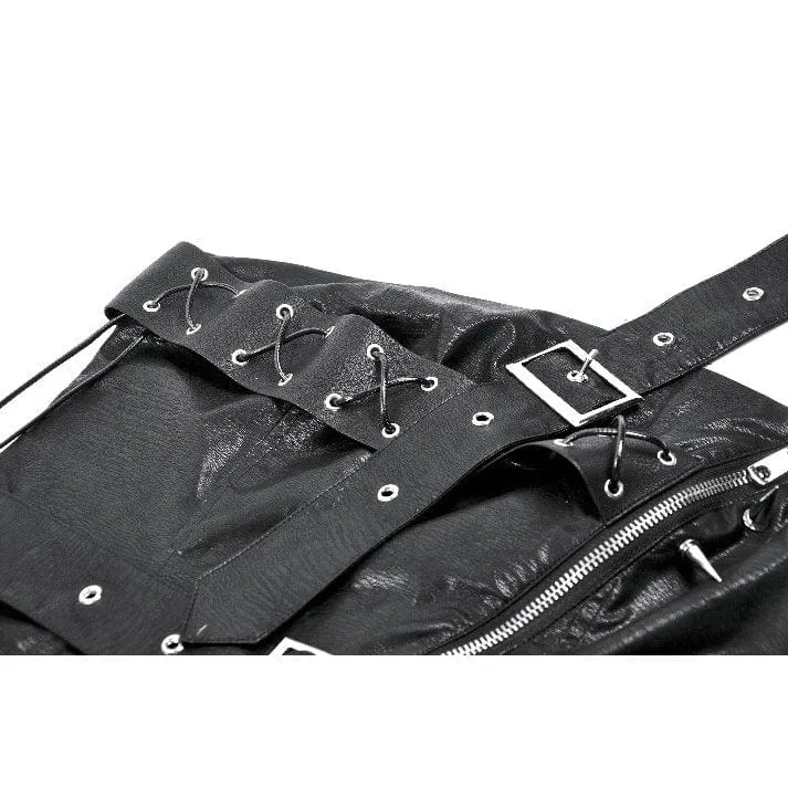 Damen Punk Straps Diagonal Zipper Kunstleder Weste