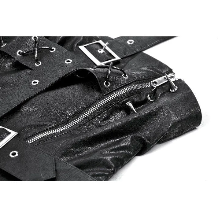 Damen Punk Straps Diagonal Zipper Kunstleder Weste