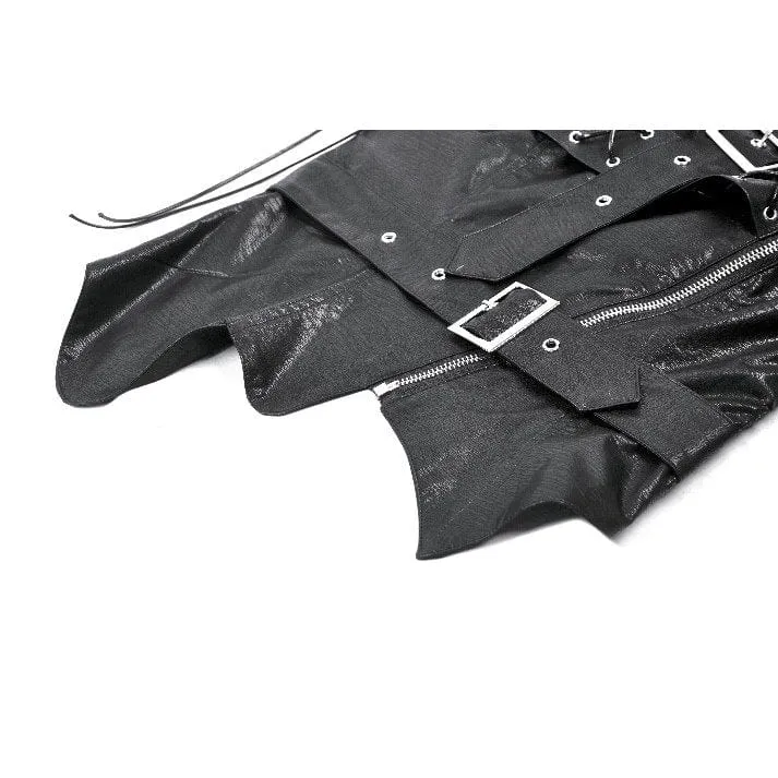 Damen Punk Straps Diagonal Zipper Kunstleder Weste