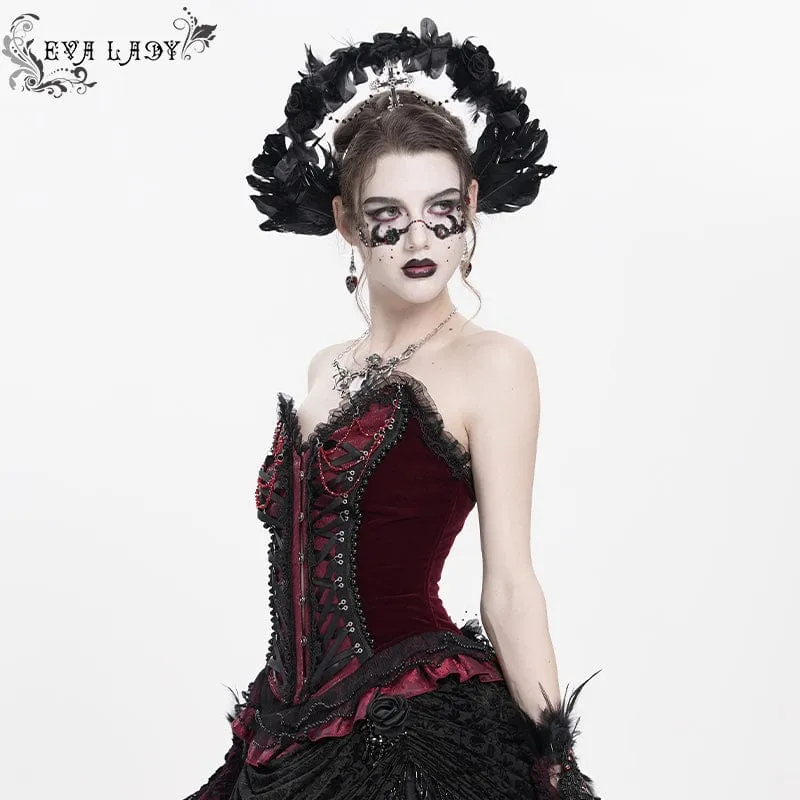 Gothic-Überbrustkorsett mit Schnürung und Perlenbesatz für Damen, Rot