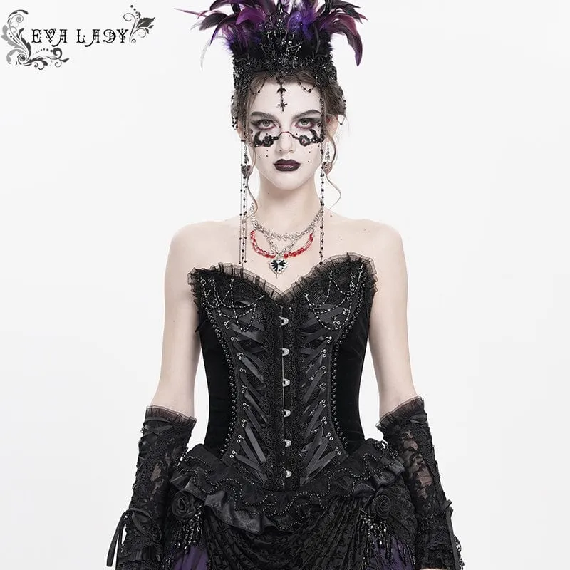 Gothic-Überbrustkorsett mit Schnürung und Perlenspitze für Damen, Schwarz