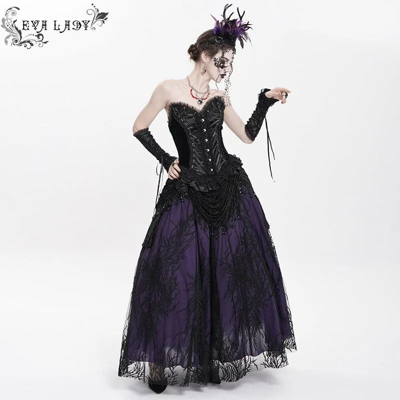 Gothic-Überbrustkorsett mit Schnürung und Perlenspitze für Damen, Schwarz