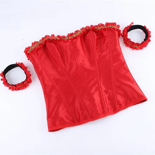 Gothic-Überbrustkorsett mit Rüschensaum und Armbinde für Damen