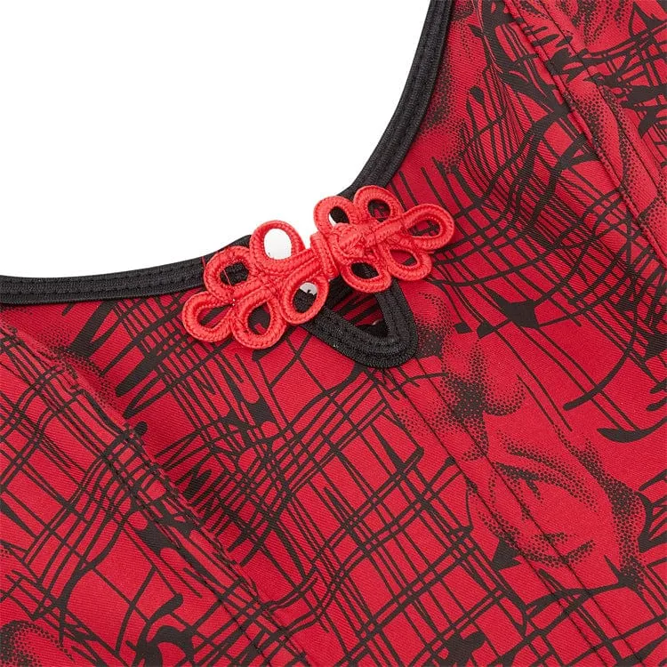 Gothic-Überbrustkorsett mit Frosch-Graffiti-Print für Damen