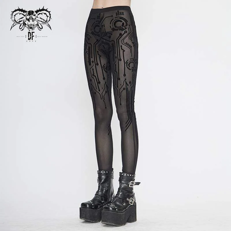 Damen Gothic Black Sexy Net Lace Leggings