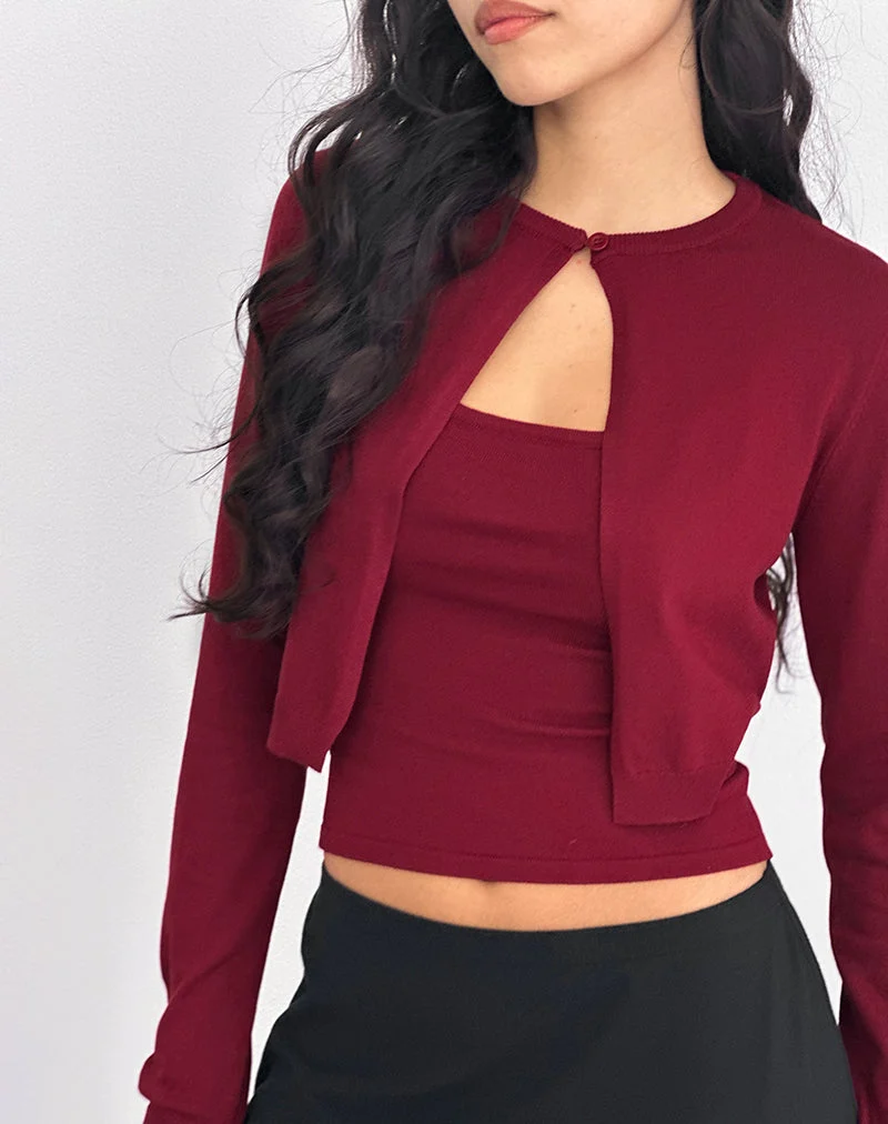 Nuha Gekürzte Strickjacke in Burgunderrot