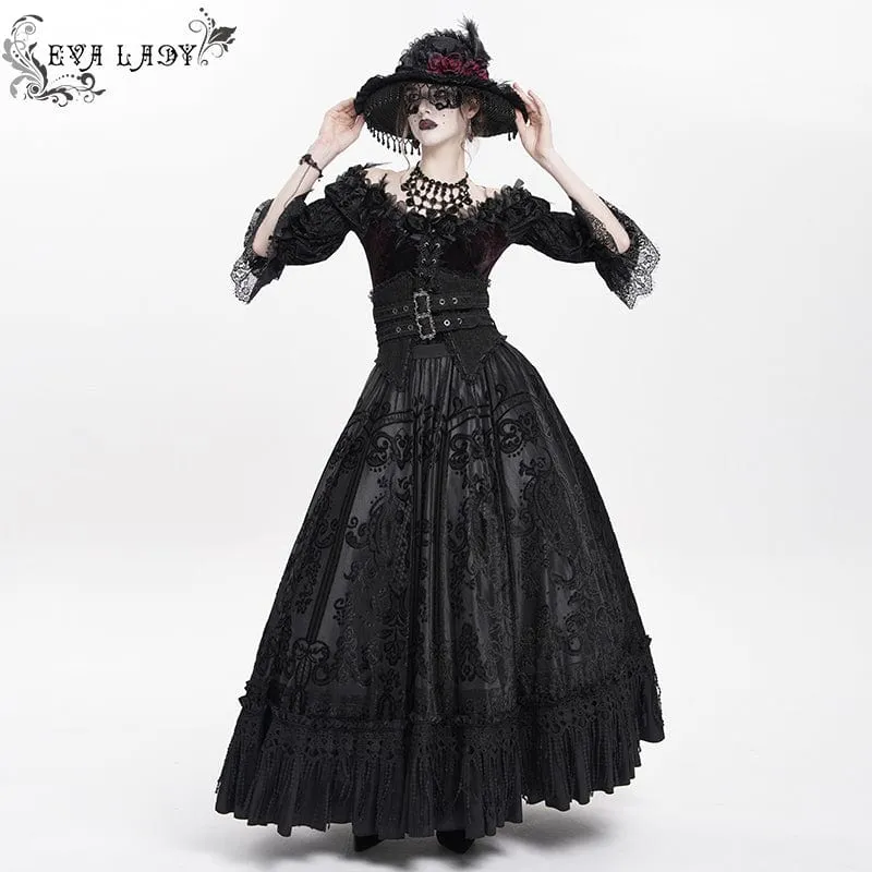 Gothic Jacquard Quasten Schnallen Langer Rock für Damen Schwarz