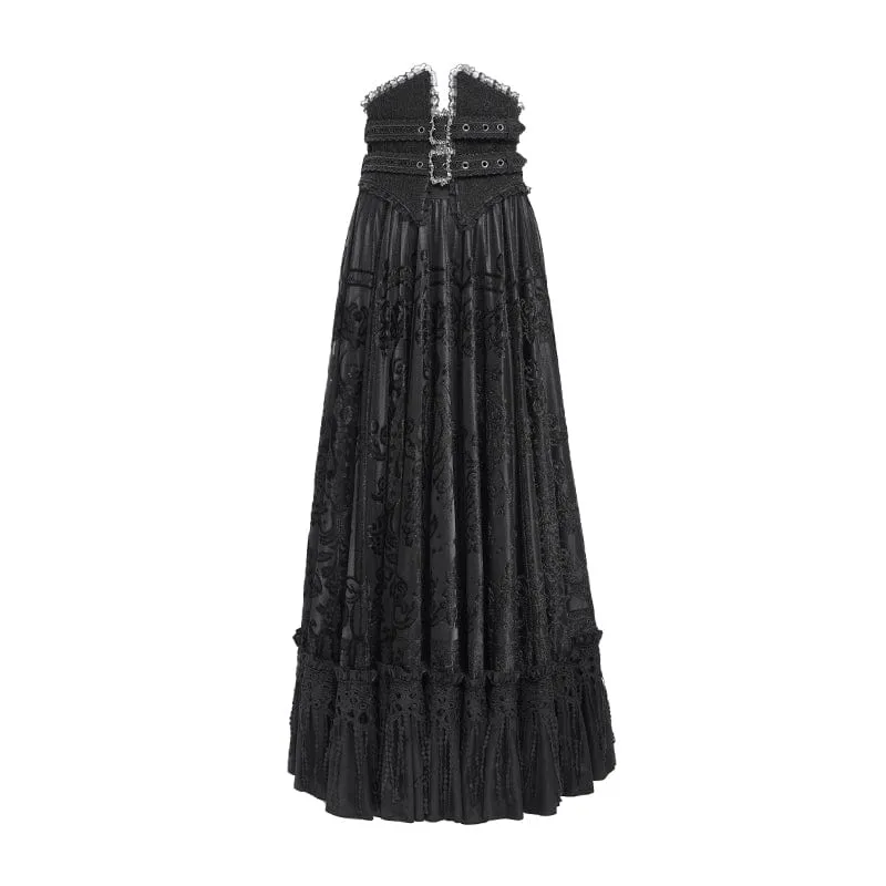 Gothic Jacquard Quasten Schnallen Langer Rock für Damen Schwarz
