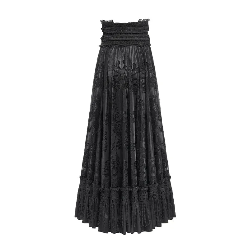 Gothic Jacquard Quasten Schnallen Langer Rock für Damen Schwarz