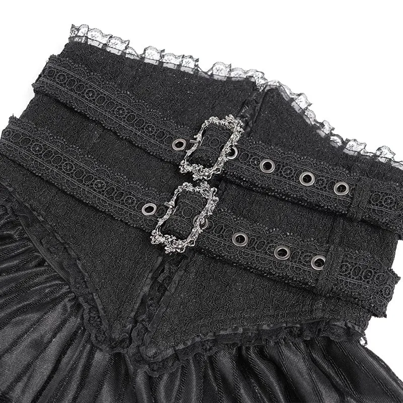 Gothic Jacquard Quasten Schnallen Langer Rock für Damen Schwarz