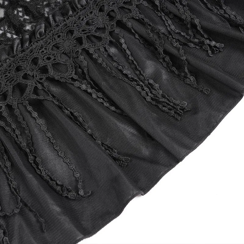 Gothic Jacquard Quasten Schnallen Langer Rock für Damen Schwarz