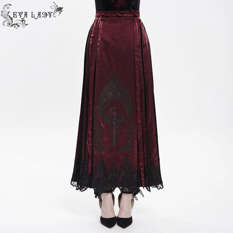 Langer Gothic-Rock für Damen mit Blumenstickerei und Pferdegesicht