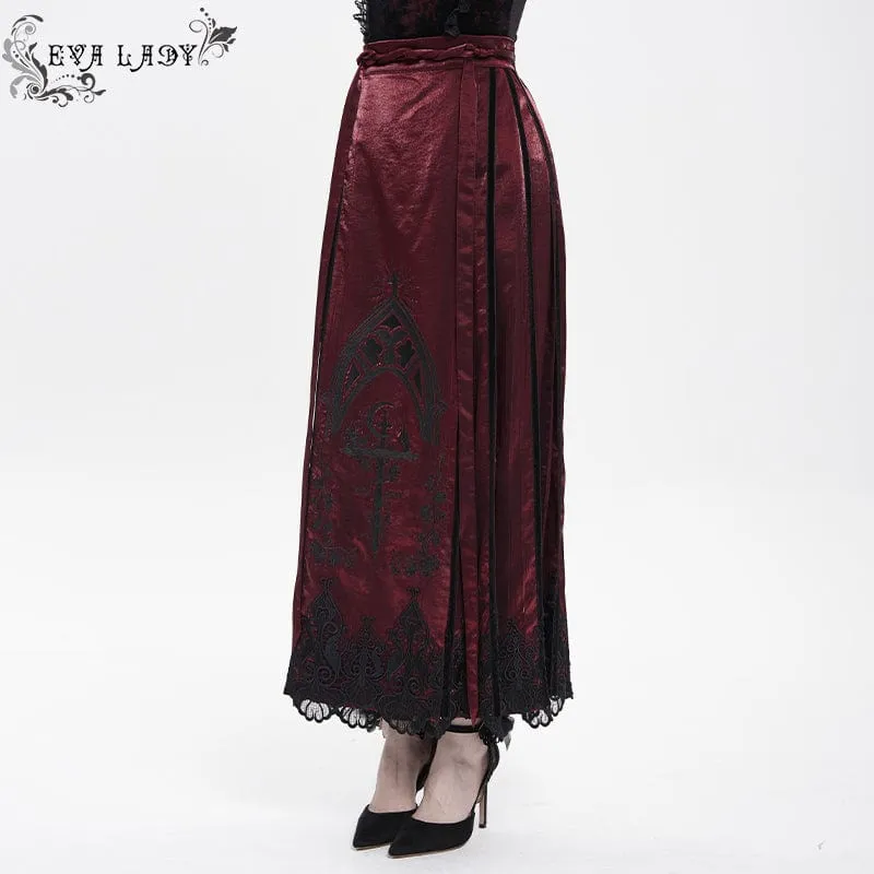 Langer Gothic-Rock für Damen mit Blumenstickerei und Pferdegesicht