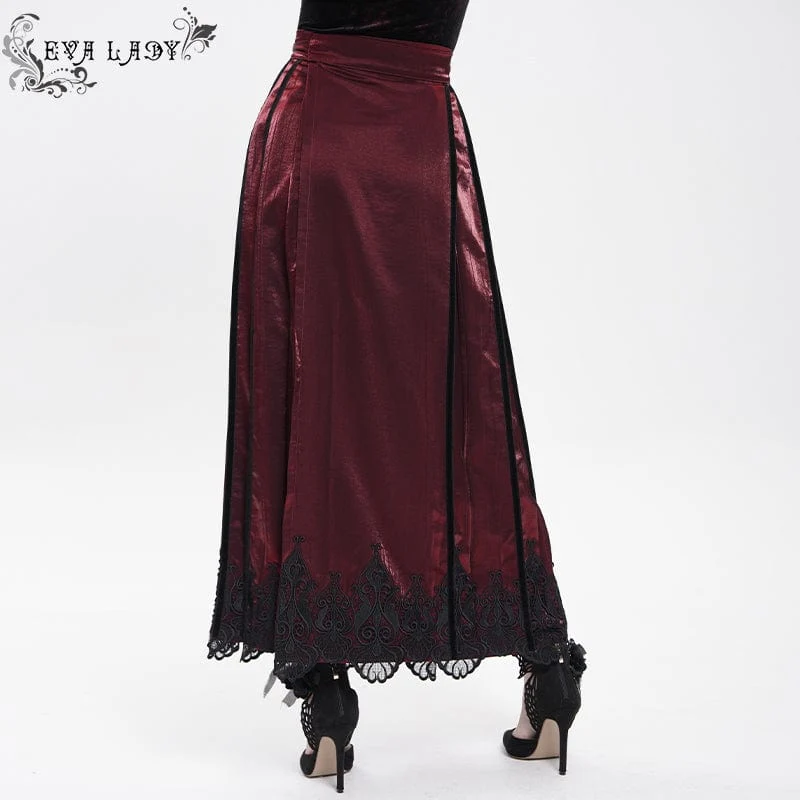 Langer Gothic-Rock für Damen mit Blumenstickerei und Pferdegesicht