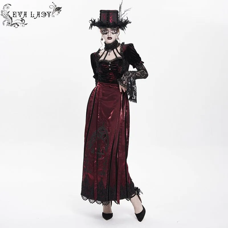 Langer Gothic-Rock für Damen mit Blumenstickerei und Pferdegesicht