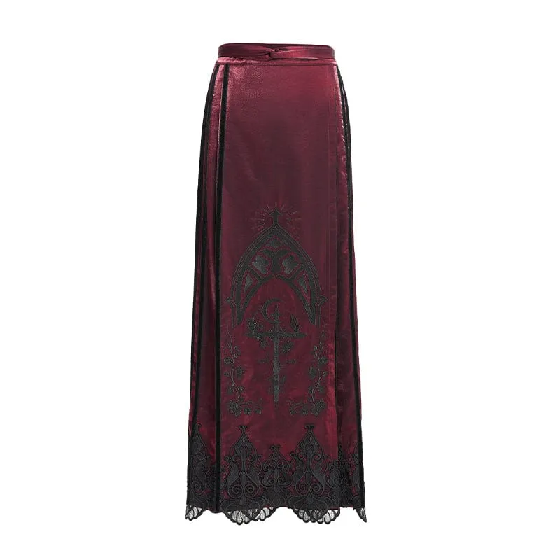 Langer Gothic-Rock für Damen mit Blumenstickerei und Pferdegesicht