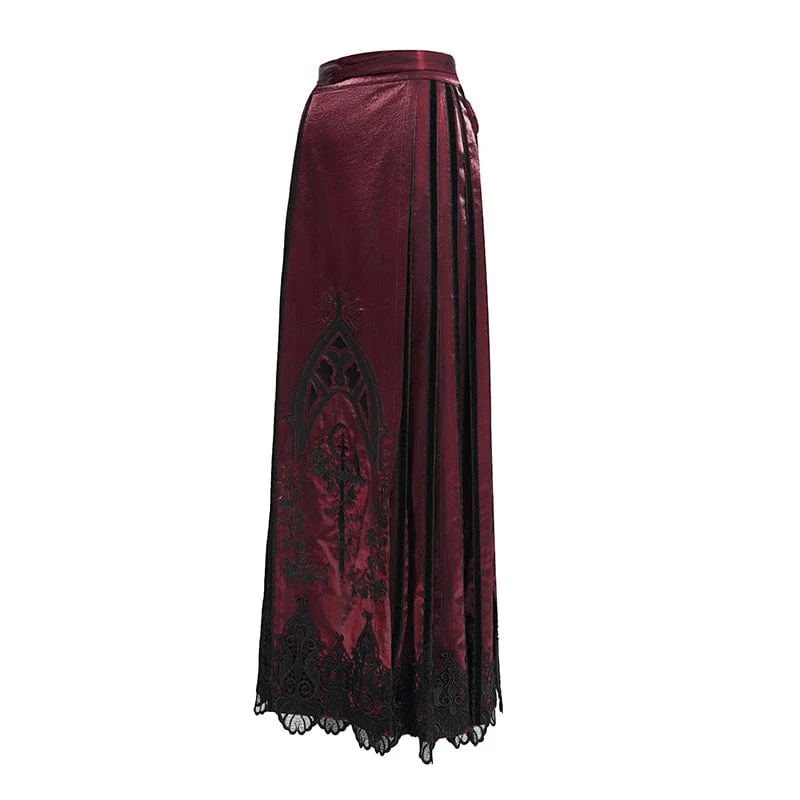 Langer Gothic-Rock für Damen mit Blumenstickerei und Pferdegesicht
