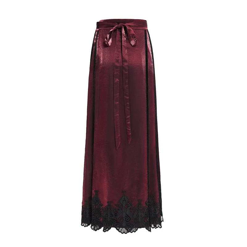 Langer Gothic-Rock für Damen mit Blumenstickerei und Pferdegesicht