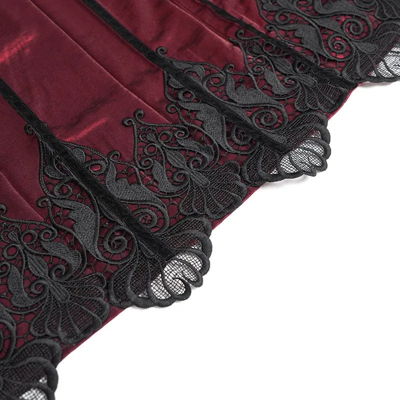Langer Gothic-Rock für Damen mit Blumenstickerei und Pferdegesicht