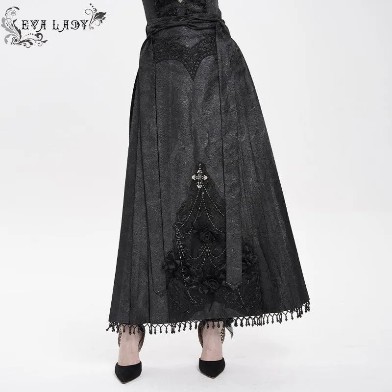 Gothic-Blumen-Kreuzkette-Pferdegesicht-Langer Rock für Damen