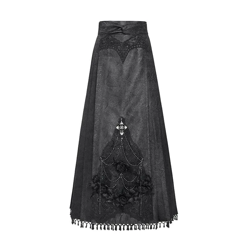 Gothic-Blumen-Kreuzkette-Pferdegesicht-Langer Rock für Damen
