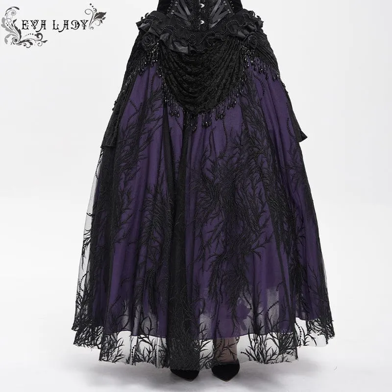 Gothic-Rock mit Blumenstickerei und Perlen für Damen, Lila