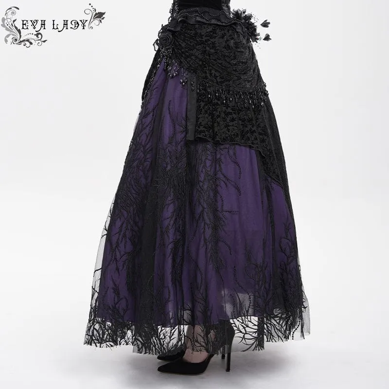 Gothic-Rock mit Blumenstickerei und Perlen für Damen, Lila