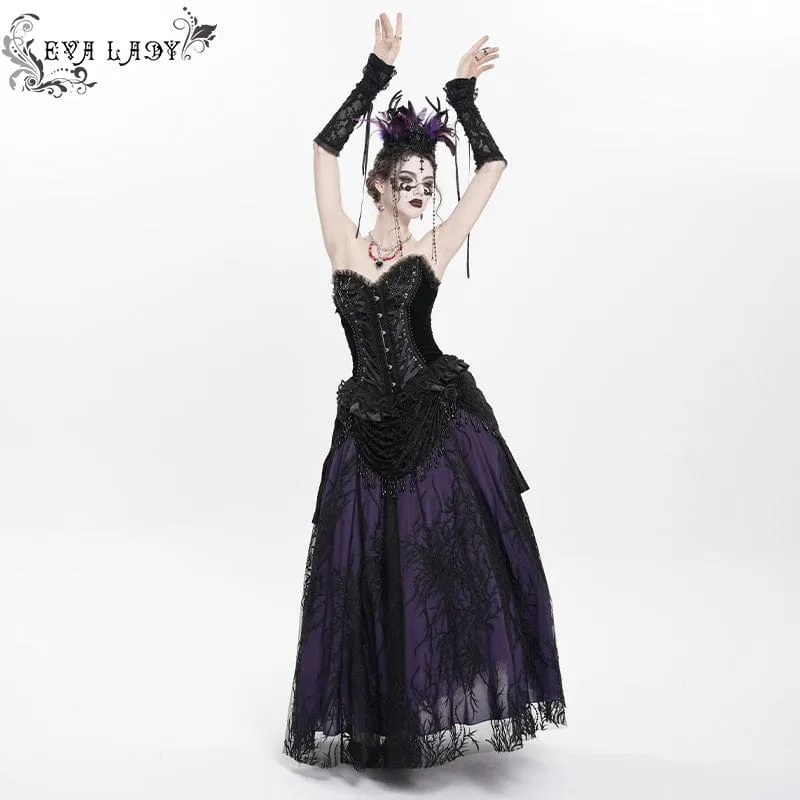 Gothic-Rock mit Blumenstickerei und Perlen für Damen, Lila