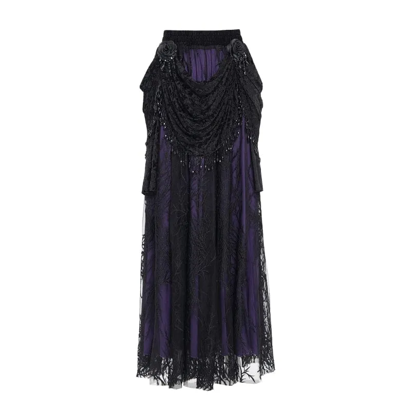 Gothic-Rock mit Blumenstickerei und Perlen für Damen, Lila